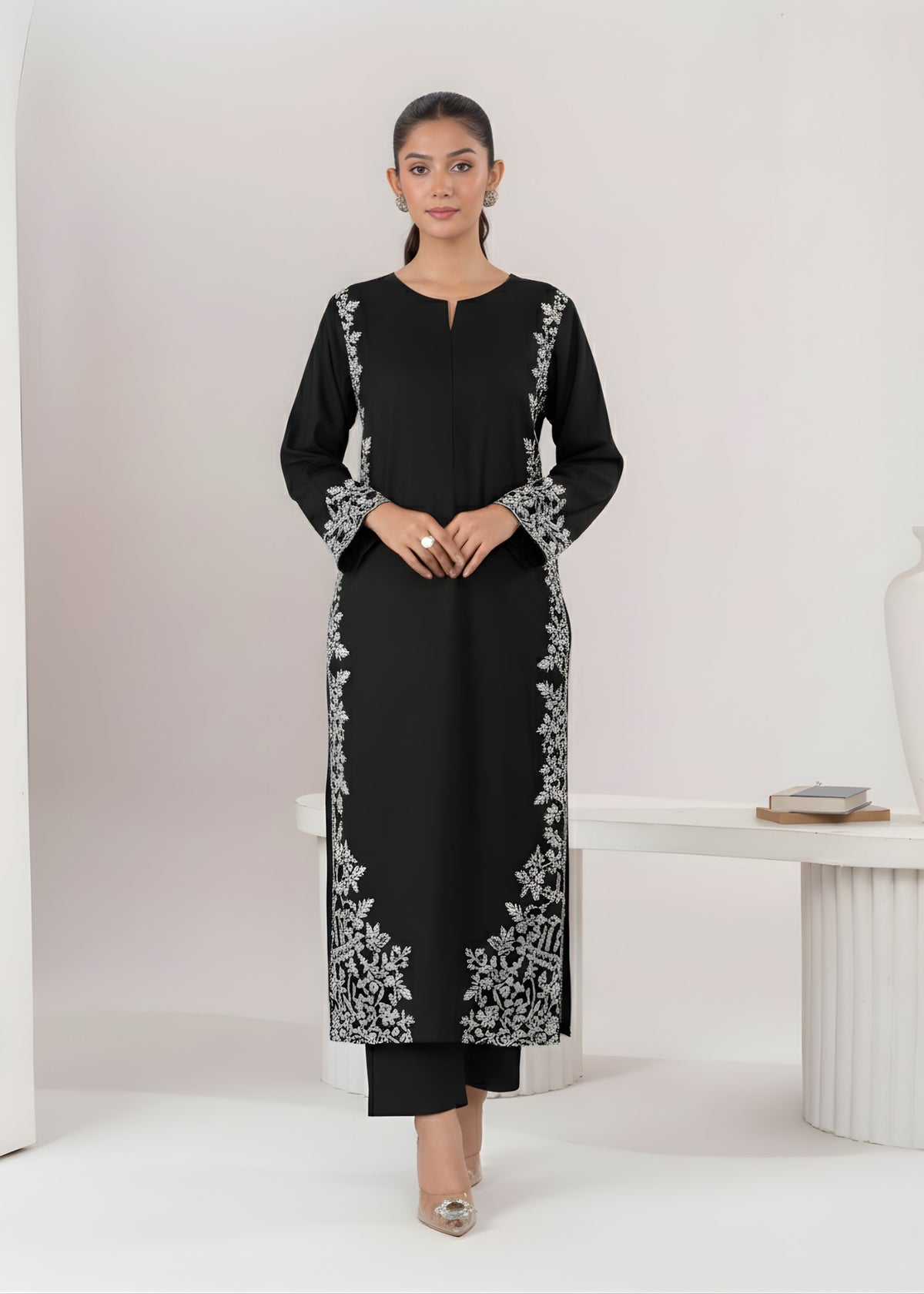 Black Linen-2PC Stitched