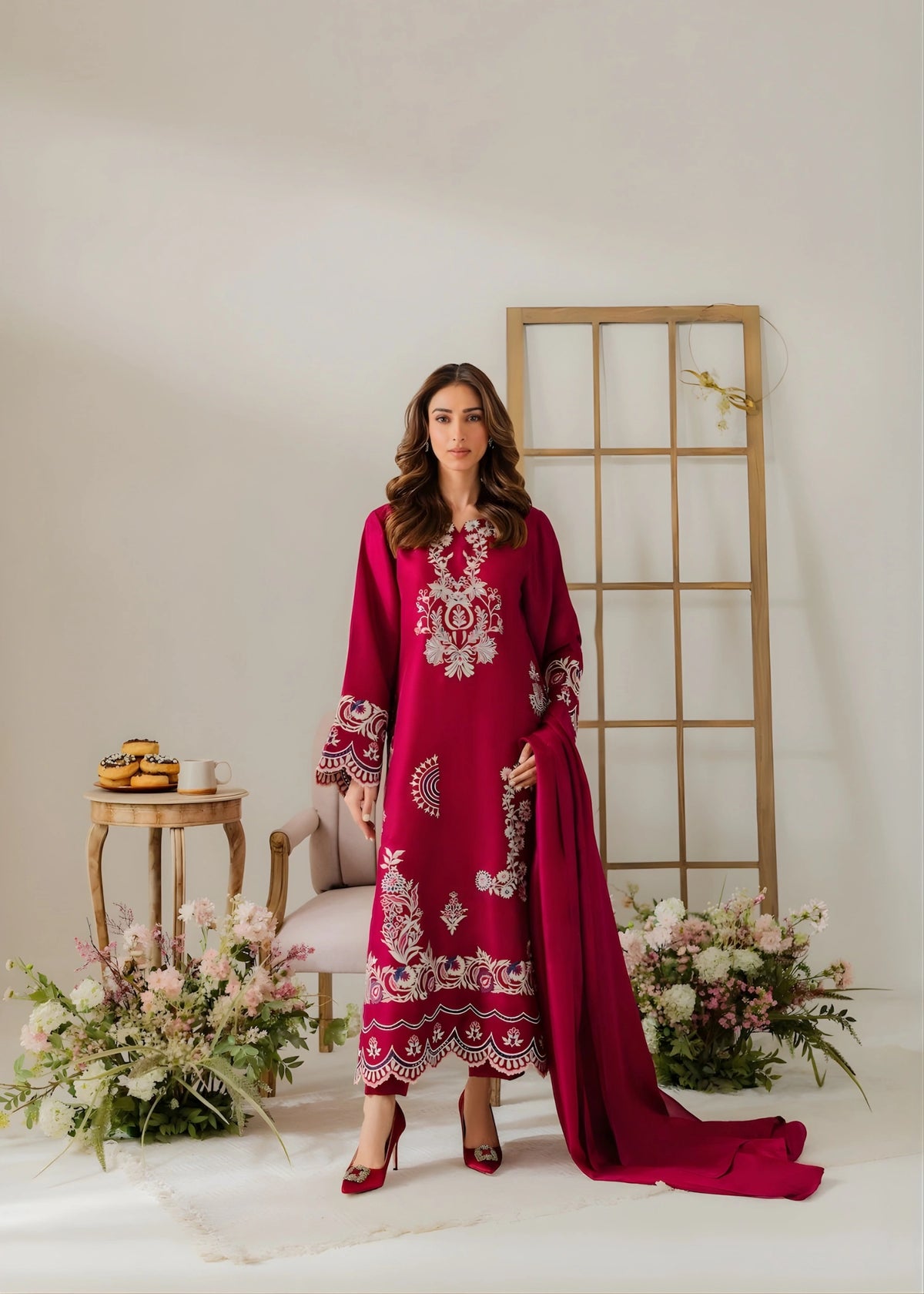 Pink Bloom – Embroidered 3PC